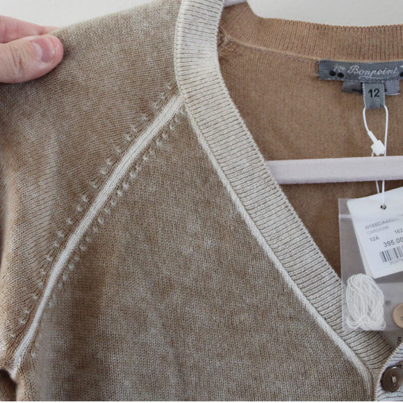 NWT Bonpoint Cashmere Boys Button Front Cardigan Sweater Tan Oat Cream 12 Year - Picture 3 of 11